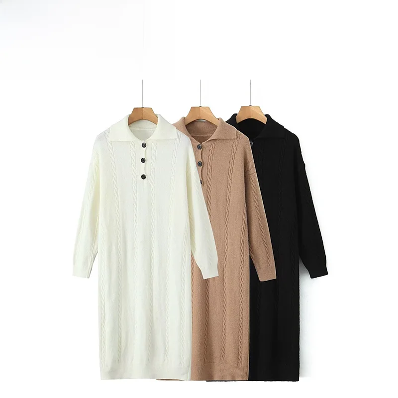 Vestido Suéter Deco con Botones Versátil y Moderno JNLEAOG, Diseño de Ropa Femenina, Sensación de Primavera y Otoño, Esti...