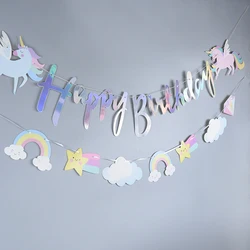 ยูนิคอร์นปาร์ตี้วันเกิดแฮปปี้แบนเนอร์กระดาษแขวน Garland ธงธีมยูนิคอร์นเด็ก 1st Birthday Party ตกแต่ง Baby Shower