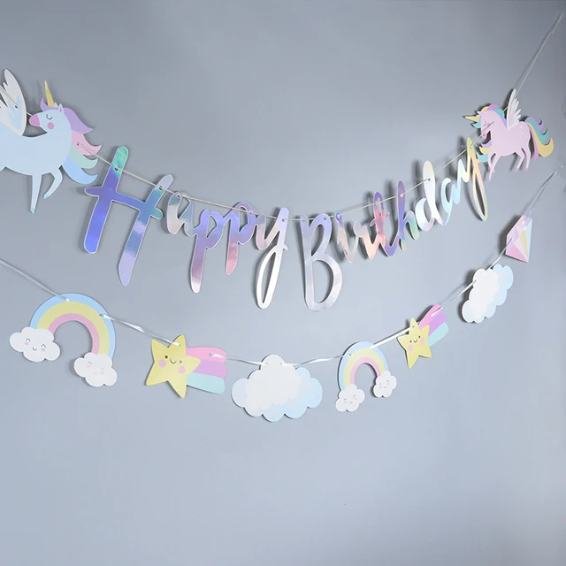 Jednorożec Party Happy Birthday Paper Banner Hanging Garland Flag Unicorn Theme Kids 1st Birthday Party Decorations Baby Shower