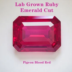 Lab Grown Ruby Emerald Cut Pigeon Blood Red VVS1 Gemstone Charms DIY Top Jewelry Making Materials Selectable Certificate