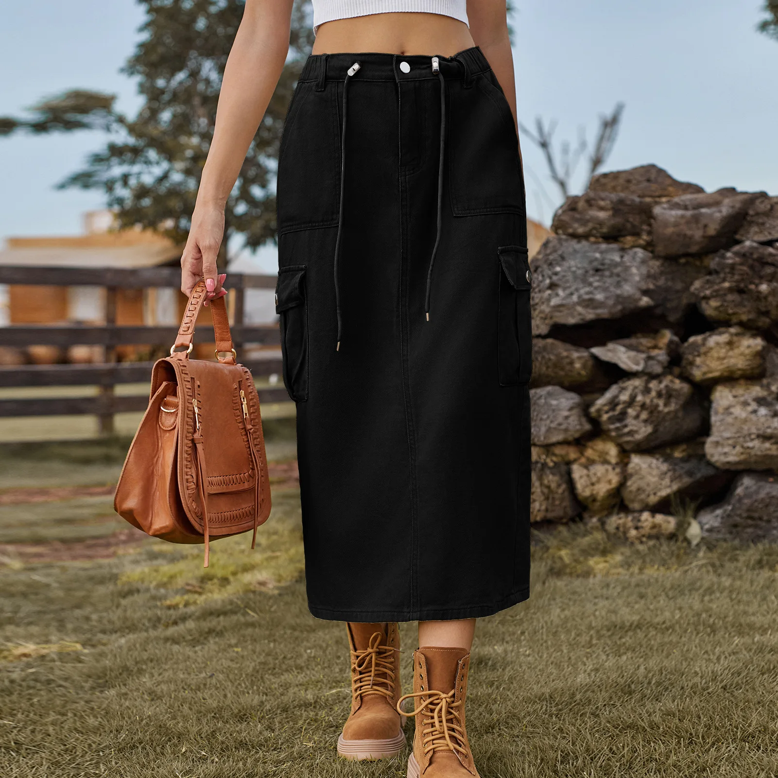 Waed تنورة الدنيم ملابس العمل Sle f-طول تصميم محطة مستقلة مربوط الصيف وصول جديد المرأة Faion