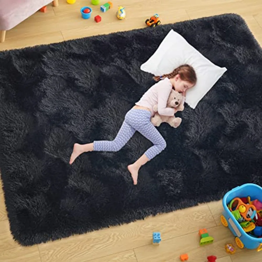 

Ultra Soft Black Rugs for Bedroom 4x6 Feet Fluffy Shag Area Rugs for Living Room Large Comfy Furry Rug for Boys Baby Room Decor