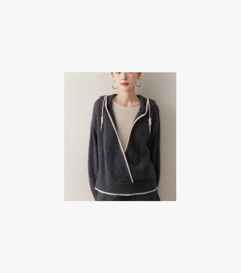 

High Quality Hooded Women's Pullovers Casual Loose Thick Soft Warm 100% Cashmere Knitted Minimalist Hem Design Sweater Tops