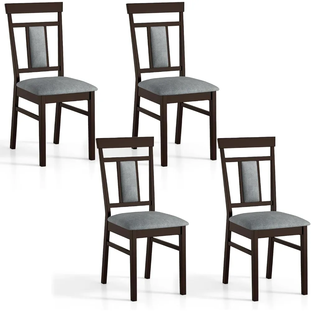 

Wooden Dining Chairs Set of 4, Upholstered Kitchen Chairs with Padded Seat and Backrest, Armless Side Chairs with Rubber Wood F