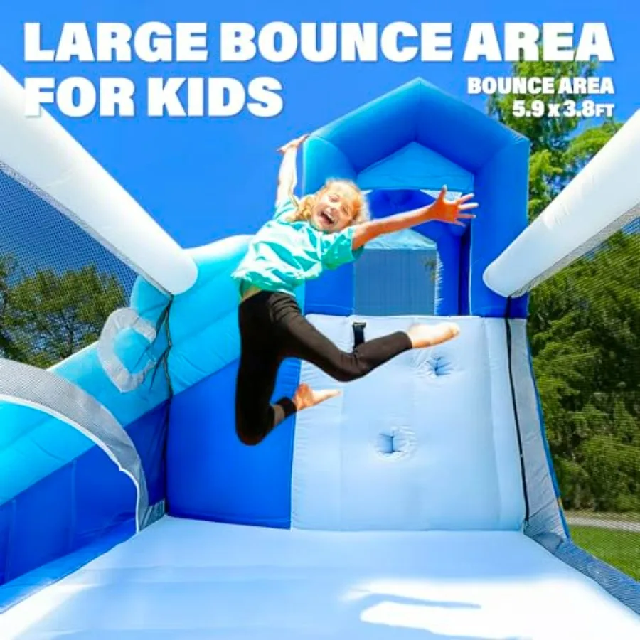 Outdoor indoor inflatable bounce house water slide for kids 3-12, PVC material, blue and yellow, includes 550W powerful blower,