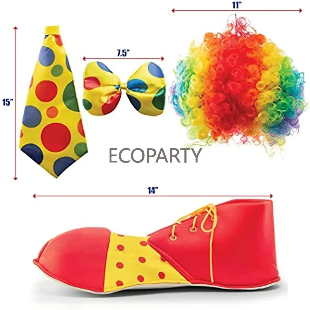 Clown Kostüm Set Perücke, Nase, Schuhe Fliege Joker, Clown Kostüm | Fancy Outfit, requisiten Junge, Mädchen, Kind, Cosplay Geburtstag Party