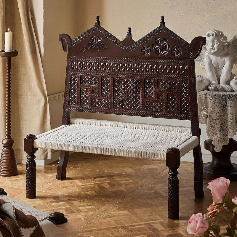 

Solid wood carving flower chair B & B India high back chair retro style designer booth seating area