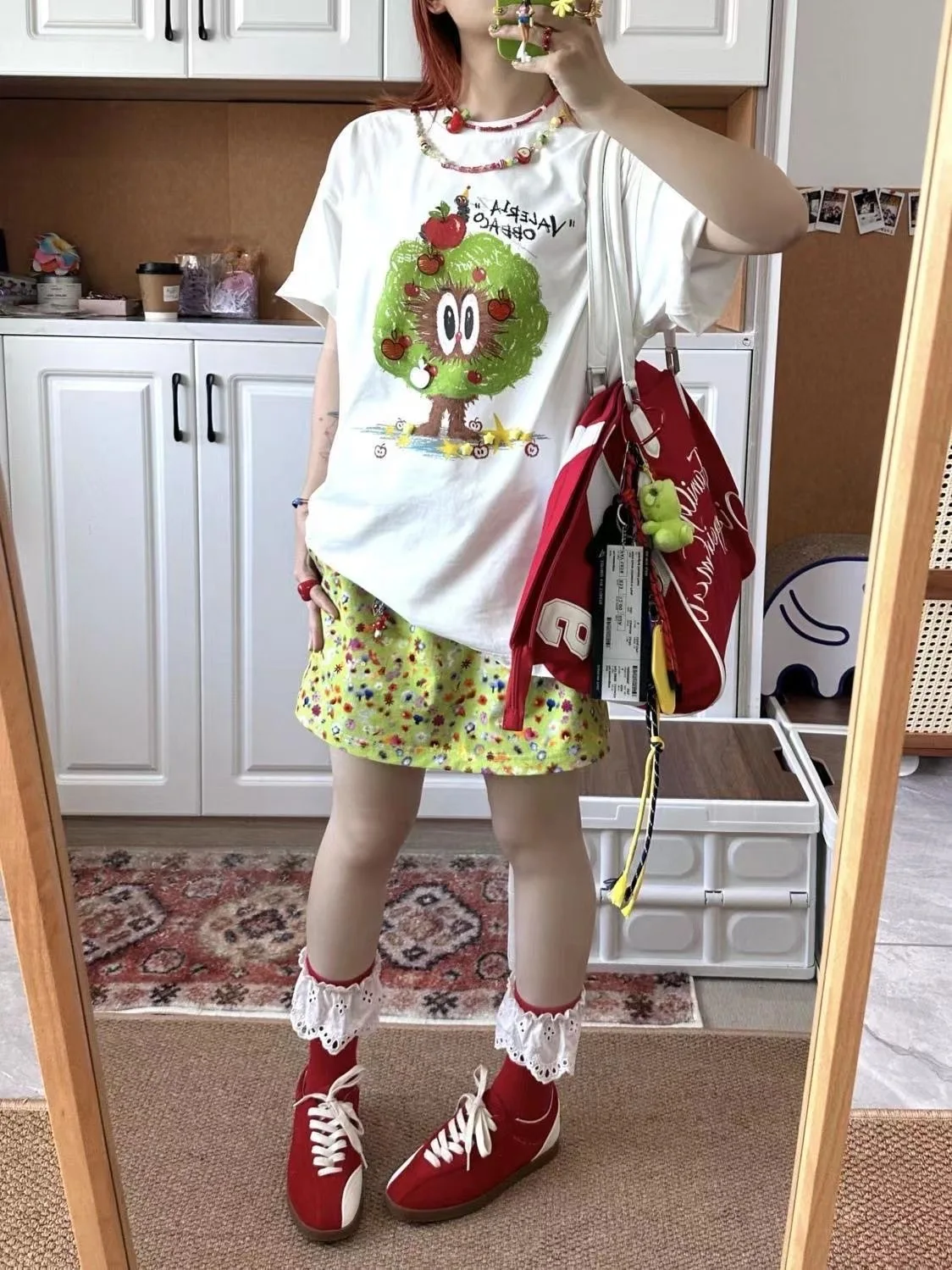 شجرة التفاح الكرتون بلايز 100% القطن المرأة تي شيرت اليابانية Y2K الصيف الكورية لطيف التي شيرت الشارع الشهير كبيرة الحجم قصيرة الأكمام #2