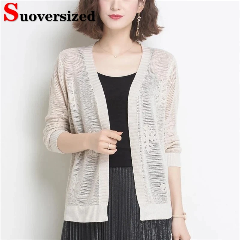 

New Knit Sunscreen Shirts Summer Long Sleeve Knitwear Cardigan Korean Casual Loose Tops Hook Flower Shawl Air Conditioning Coat