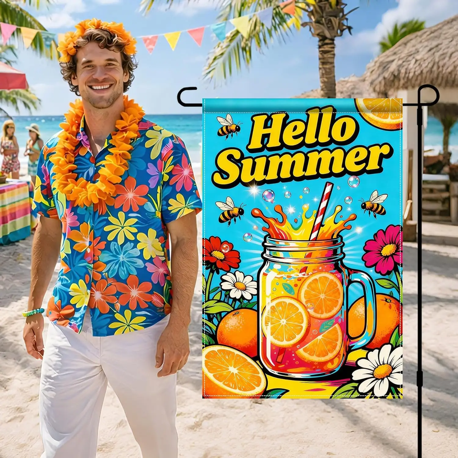 BlissYard Hello Summer Garden Flag 12x18 Double Sided Vertical Outdoor Decor Citrus Drink Lemonade Mason Jar Yard Garden Law AAS