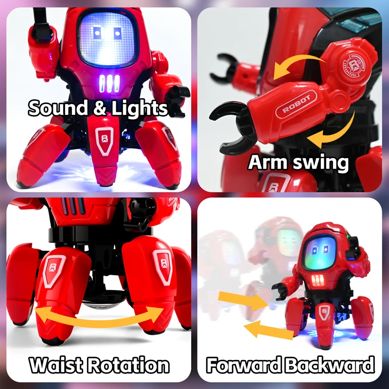 Robots de baile para niños, música LED, 6 garras, Robot de pulpo, regalo de cumpleaños, juguetes para niños, educación temprana, juguete para bebés, niños y niñas