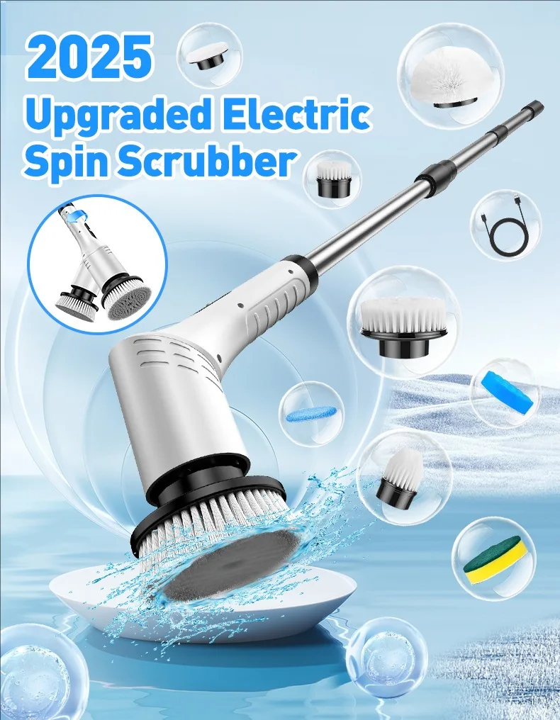 Zai Xiao Electric Spin Scrubber with 9 Replaceable Brush Heads Strong Power Cordless Cleaning Brush for Bathroom, Tub, Tile