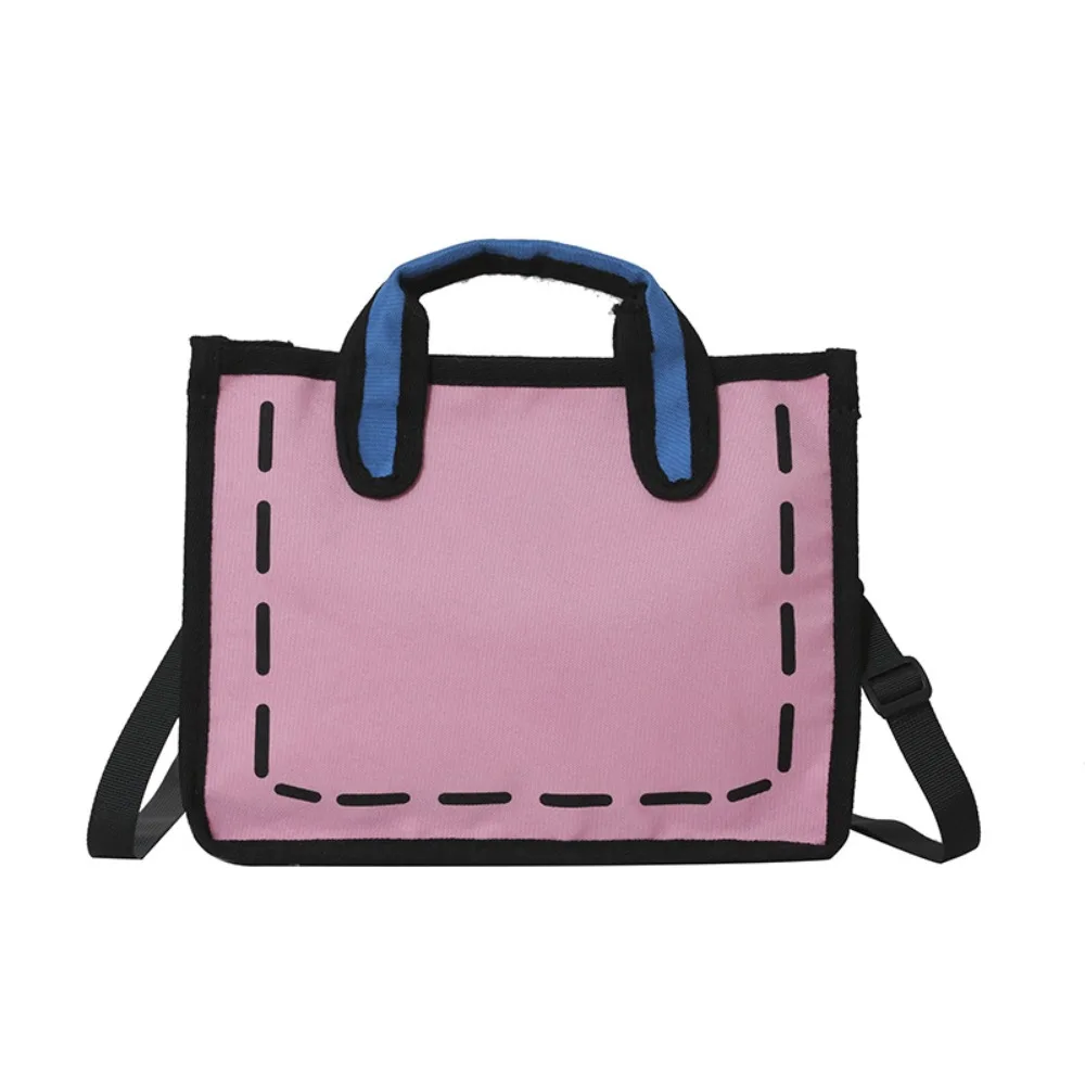 

Portable Cartoon 2D Printed Tote Bag Creative All-match Graffiti Messenger Bag Canvas Comic Bookbag Comic Shoulder Bag School