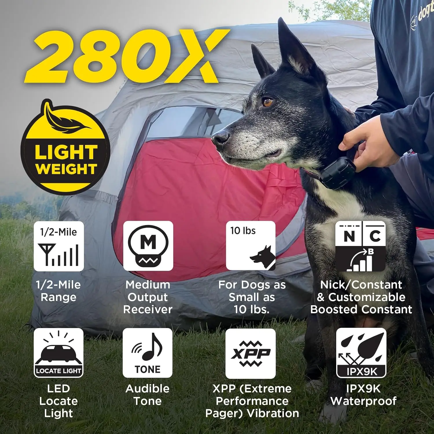 280X E-Collar with Remote [New Edition] 10 lbs+, 1/2 Mile Range, LED Light, 100 Levels of Precise Control for Stubborn Dogs