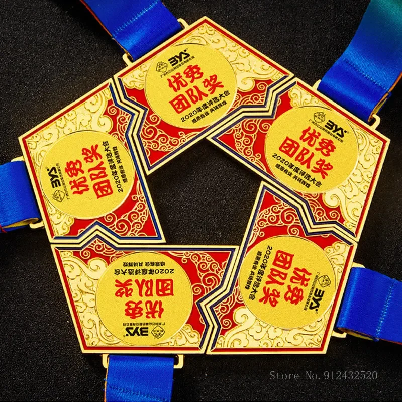 Dostosowany kreatywny metalowy medal o nieregularnym kształcie z pięcioramienną gwiazdą, wisząca szyja, nagroda do wystroju domu, doskonała zespół, sport, 5 szt.