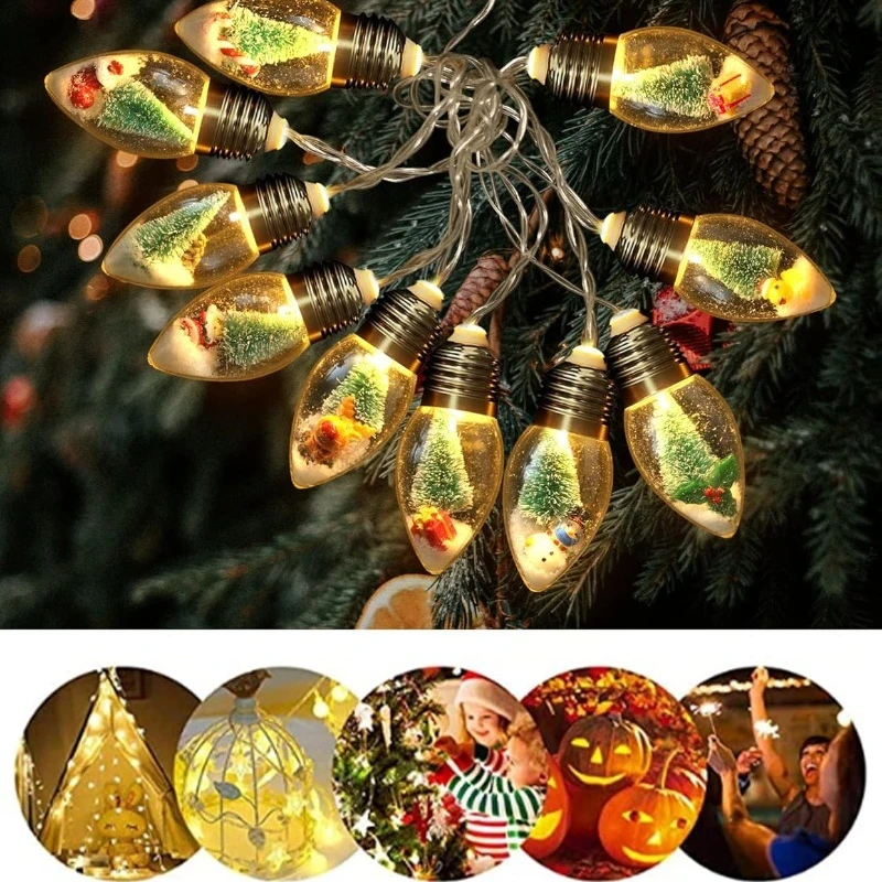 عيد الميلاد خمر ديكور سلسلة أضواء مصابيح كرة أرضية الثلج مع شجرة الثلوج الحلي للمنزل فناء الموقد شجرة عيد الميلاد الديكور