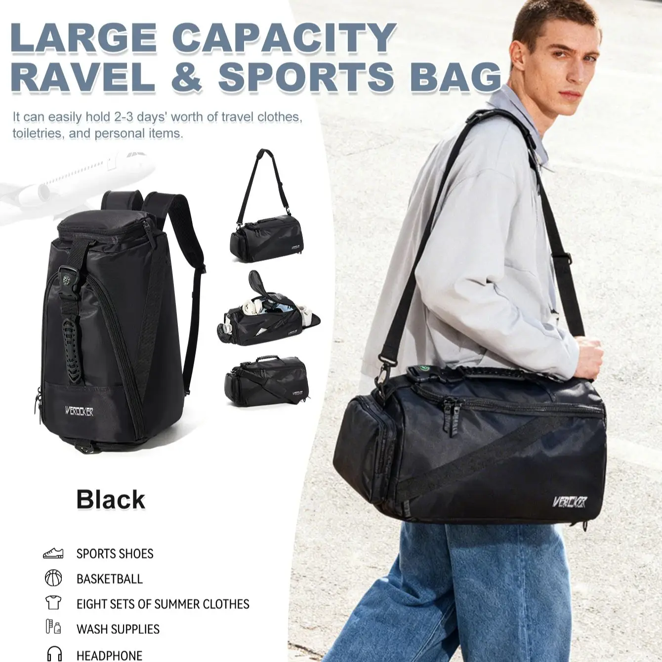 

Luxury Design Men Crossbody Bags Fashion Large Capacity Men Travel Backpack Shoulder Bag Messenger Shoe Compartment Fitness Bag