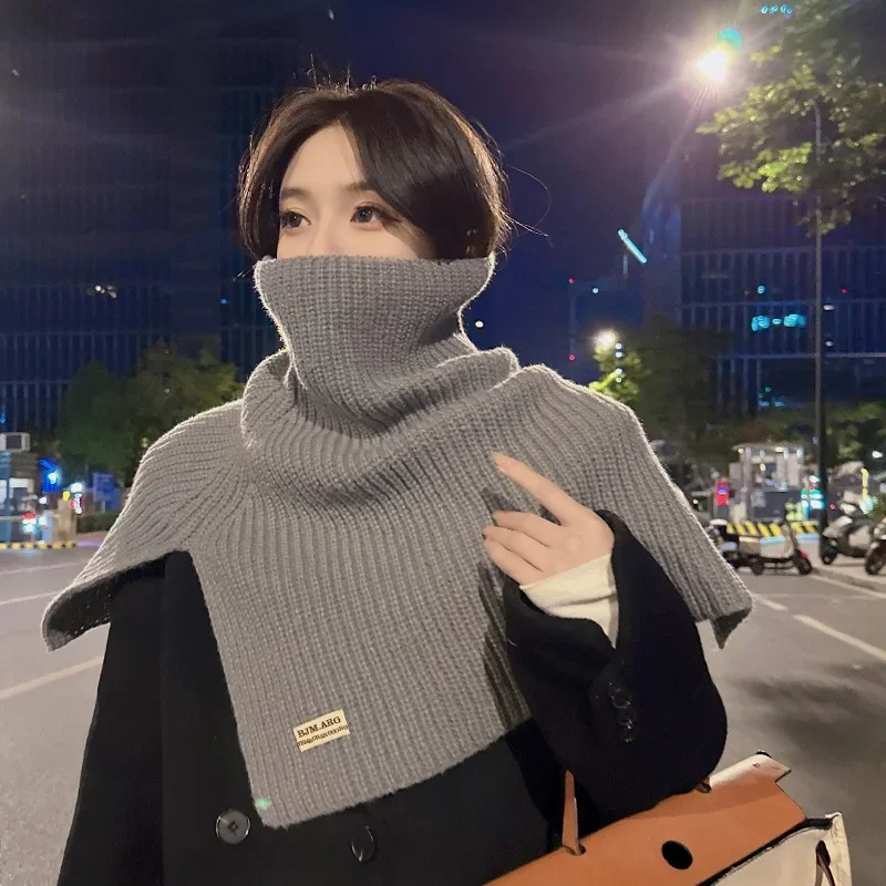 2024 New Fashion Split High Neck Shawl Women Autumn Winter Korean Edition Versatile  Scarf Commuter Warmth Woolen Neck YC43