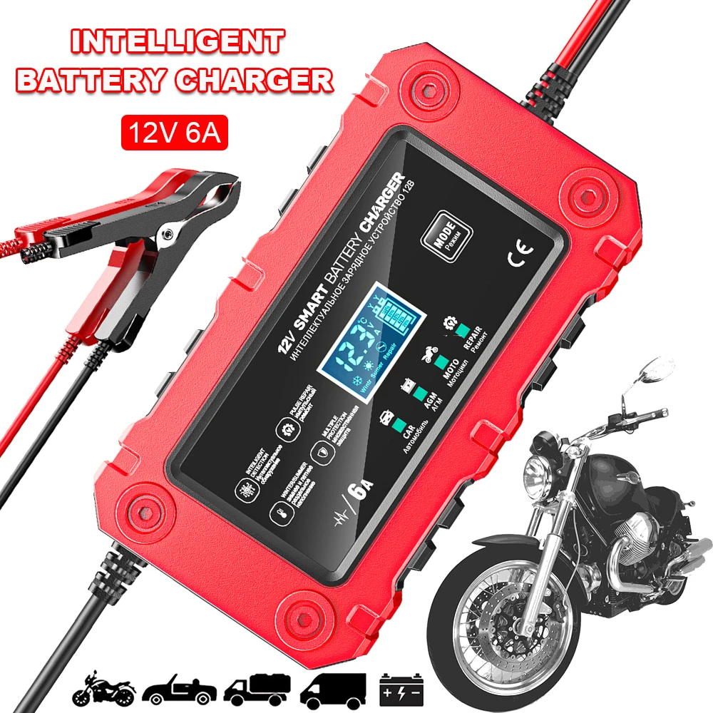 

12V 6A Intelligent Battery Chargers Motorcycle Tester Storage Cell Maintance Boat Automobile Battery Charger Car Digital Device
