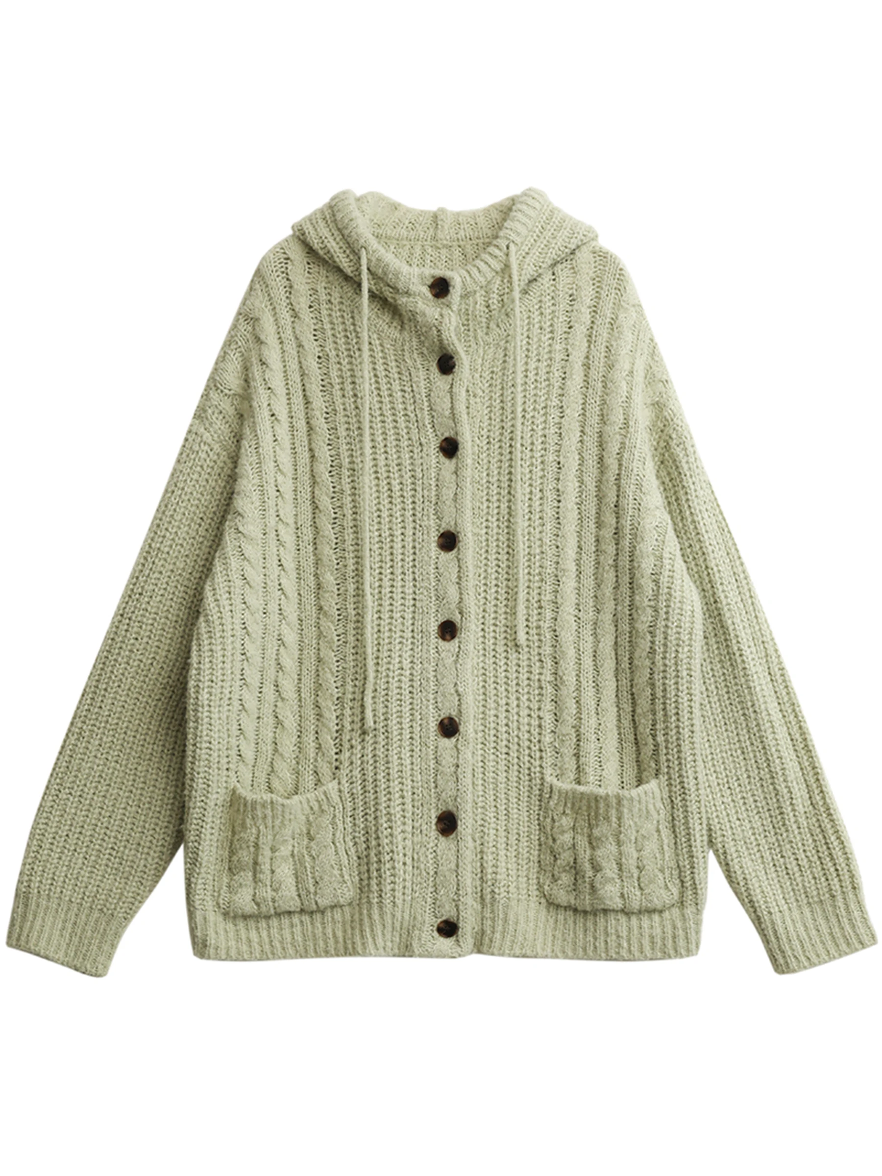 CHIC VEN Korean Women Sweaters Loose Casual Long Hooded Drawstring Knitted Cardigan Female Warm Jacket Autumn Winter 2025