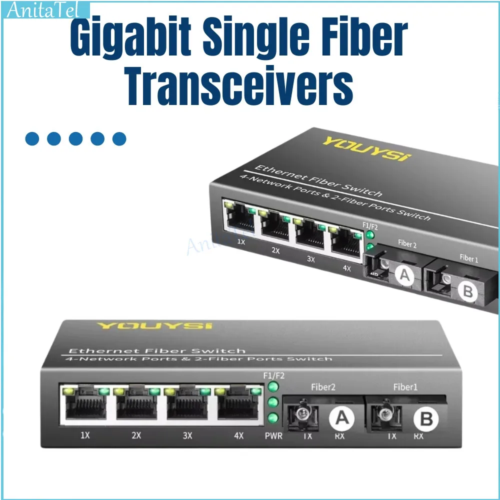 Gigabit 2-Optical 4-Electric Single-Mode Single-Fiber Fiber Transceiver - A/B-Side Media Converter 3KM