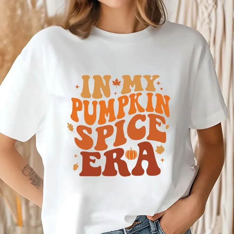 In My Pumpkin Spice Era Shirt Groovy Fall Vibes Tee Top Vintage Lady Autumn Thanksgiving Holiday Gift Streetwear Printed Tshirt