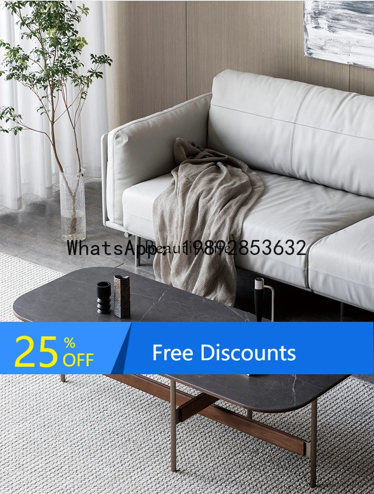 

HH Minimal small apartment rock slab solid wood combination small coffee table living room home