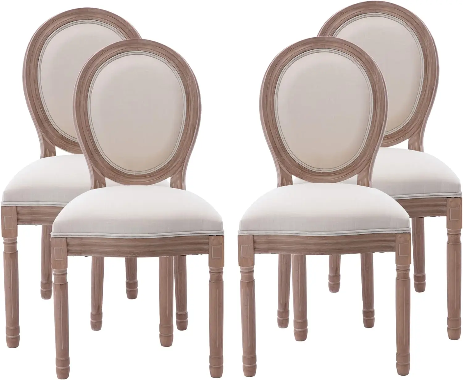 

Nrizc French Country Dining Chairs Set of 4, Farmhouse Fabric Chairs with Round Back, Solid Wood Legs, Oval Side Chairs