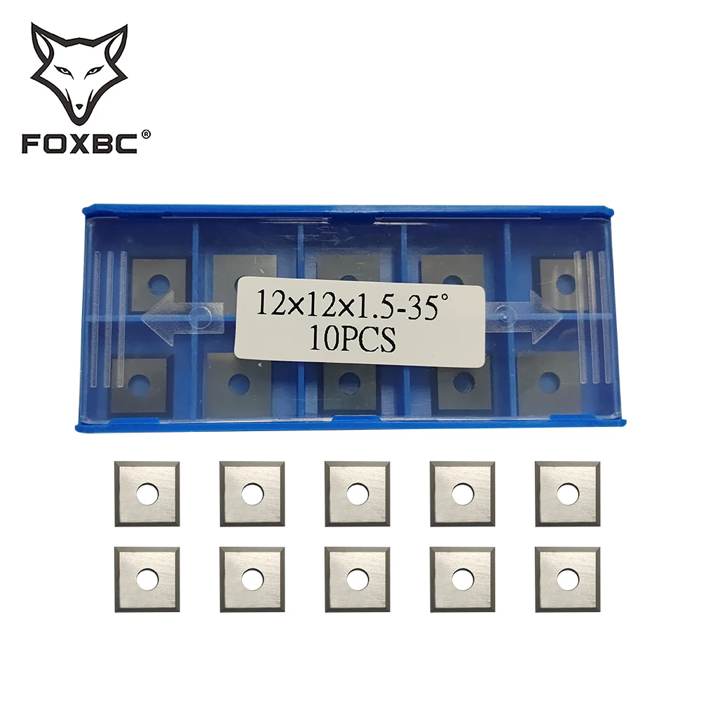 FOXBC 10 sztuk kwadratowe wkładki węglikowe ostrza 12x12x1.5mm wymienne frezy do obróbki drewna spiralna głowica strugarska