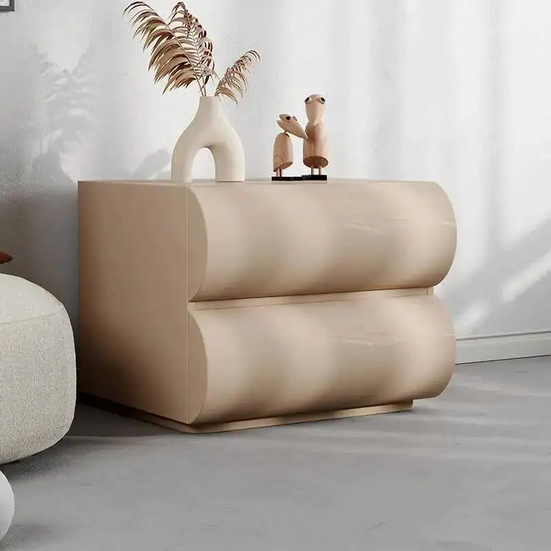 European Minimalist Modern White Unique Storage Nightstand with Drawers for Bedroom Home Furniture