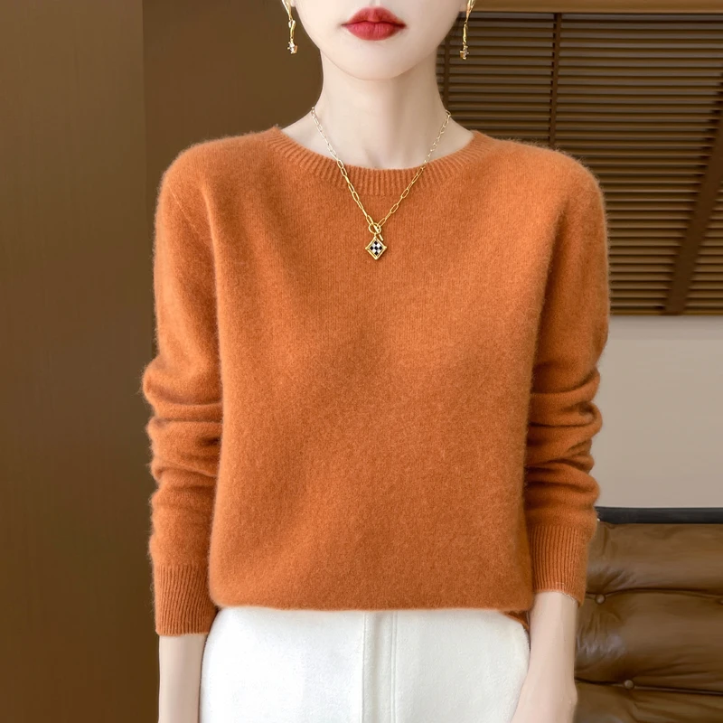 Women\'s autumn and winter new cashmere sweater 100% pure wool O-neck knit pullover fashion loose warm bottoming shirt top 836