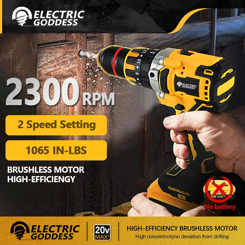 Electric Goddess DCD791 Cordless Brushless Electric Drill 2300RPM Powe Tools With Illuminated Light For Dewalt 20V Battery