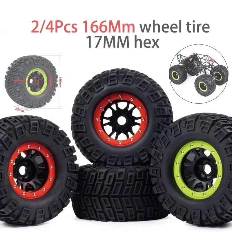 

2/4Pcs 166Mm Wheel Tire 17MM Hex For 1/7 1/8 1/10 TRXS Sledge SUMMIT E-Revo Arrma Mojave Kraton HPI Savage RC Car