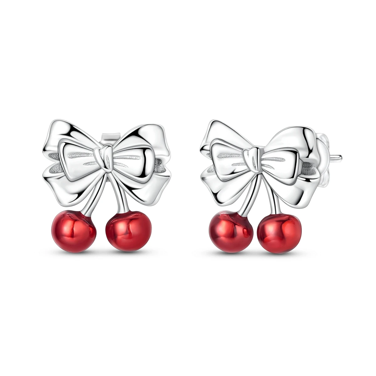 Pendientes de Plata de Ley 925 con Lazo y Cereza Roja para Mujer, Joyería Casual y Elegante para Uso Diario, Regalo Ideal