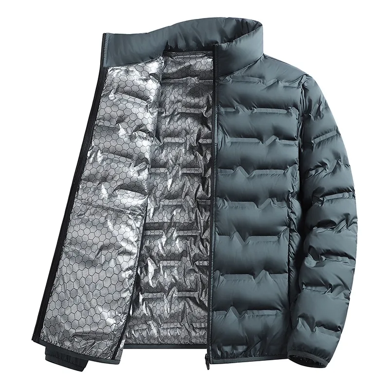 Outdoor Windproof Outerwear Winter Casual Warm Men Fleece-lined Jacket Solid Color Thicken Male Fashion Stand Collar Coats