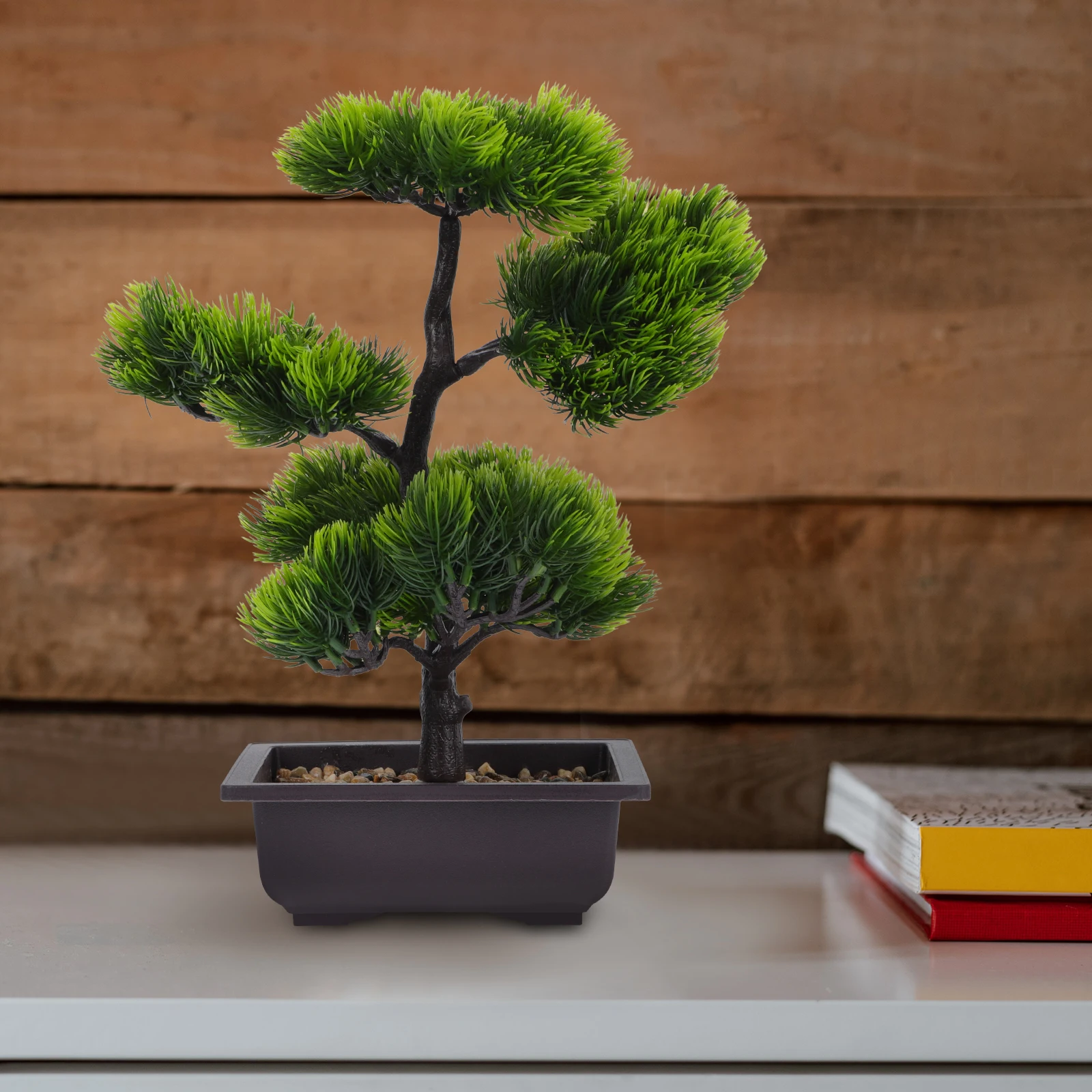 

1pc Artificial Pine Bonsai Faux Plants Plastic Indoor Decor Desktop Adorn Home Office Use Stable Bottom Realistic Details Long