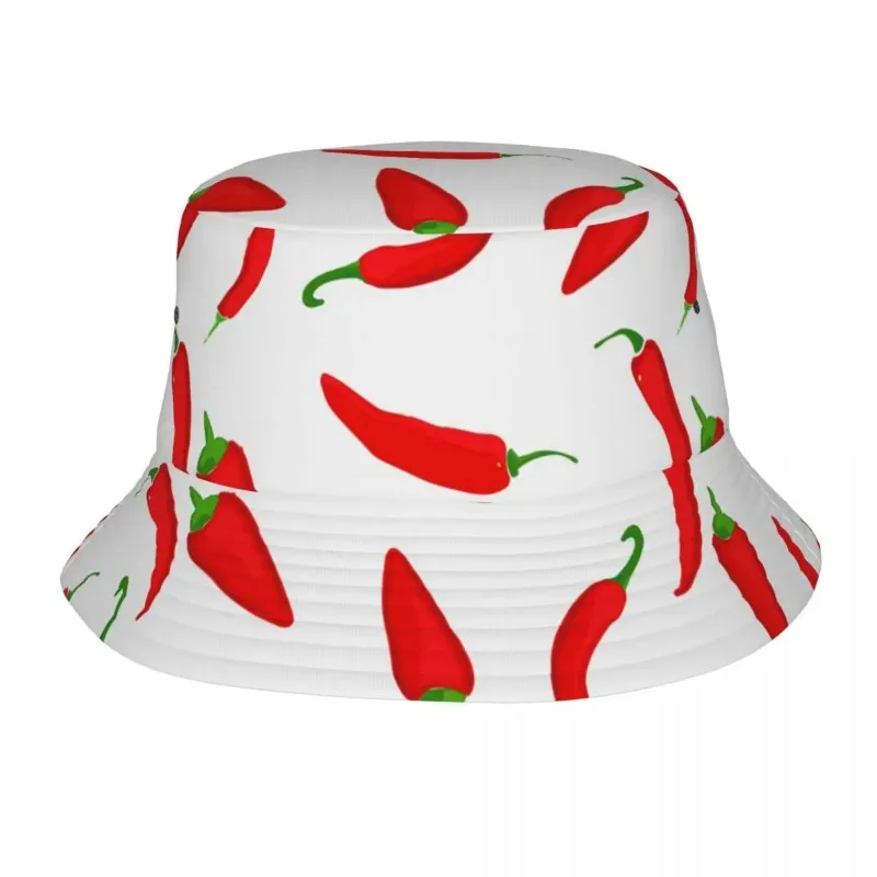 Fisherman Hats Red Chilli Peppers Bucket Hats For Unisex White Pattern Trendy Travel Hiking Caps Outdoors Graphic Sunscreen Hats