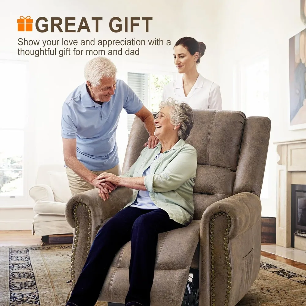 Dual Motor Lay Flat Lift Chairs Recliners for Elderly w/Massage and Heat, Breathable Leather Infinite Position Large Sleeping