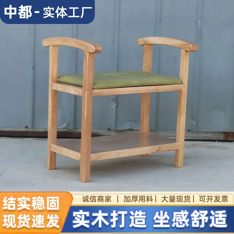 Age-Friendly Shoe-Changing Bench Solid Wood Elderly Sitting Stool with Green Cushion 40x30x60cm Modern Design for Home Bedroom E