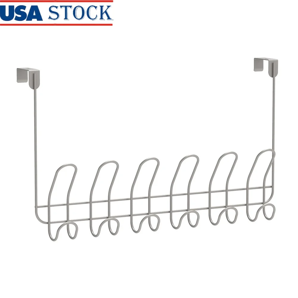 

Over-the-Door 6-Hook Rack Durable Metal Storage Solution Towels Robes Clothes No Drilling Easy Installation Satin Nickel Finish