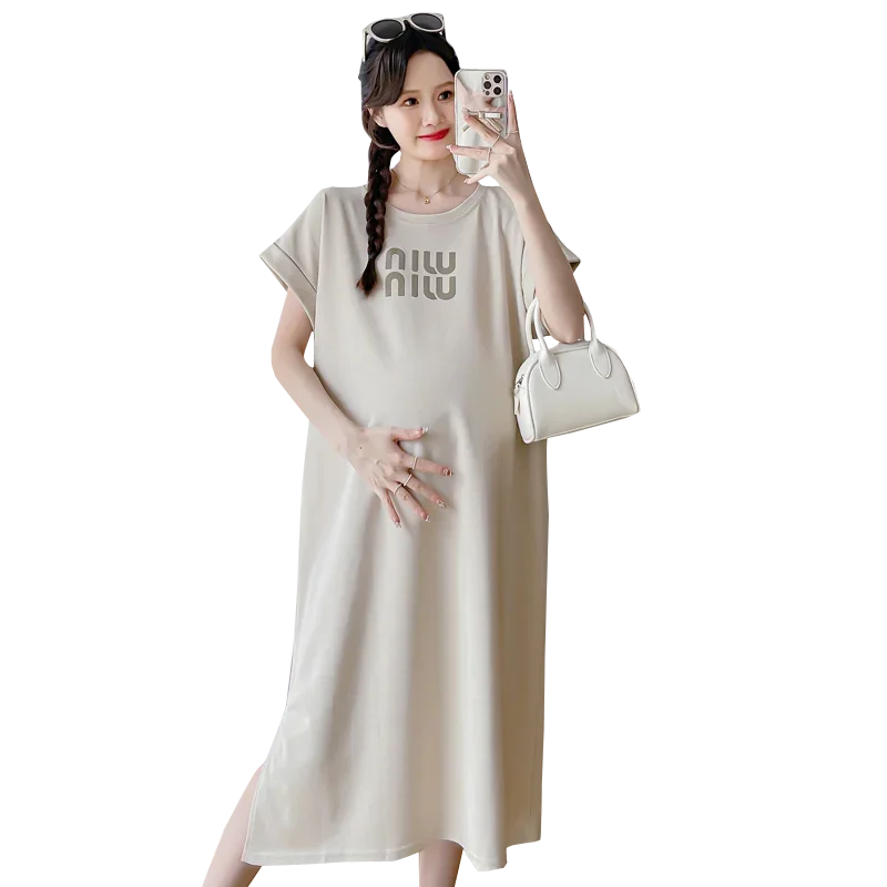 Spring Summer Maternity Short Sleeve Long Knit Pregnancy Casual Dress Off Shoulder Beach Wear Clothes For Pregnant Women Outfits