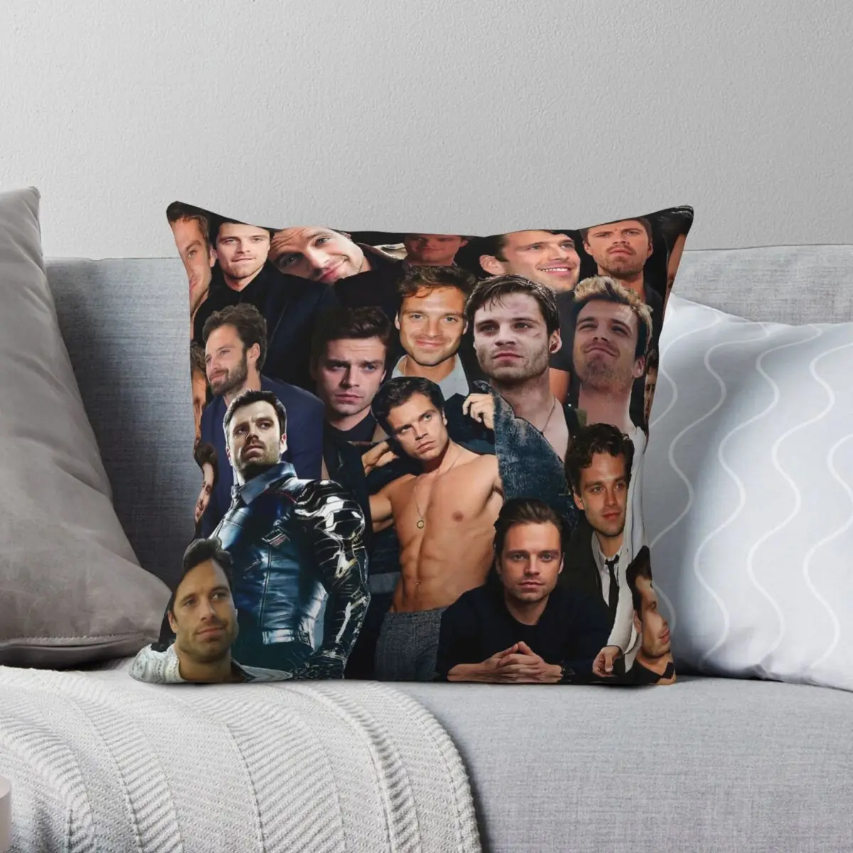 Sebastian Stan Collage Square Pillowcase Polyester Linen Velvet Creative Zip Decor Pillow Case Sofa Cushion Cover