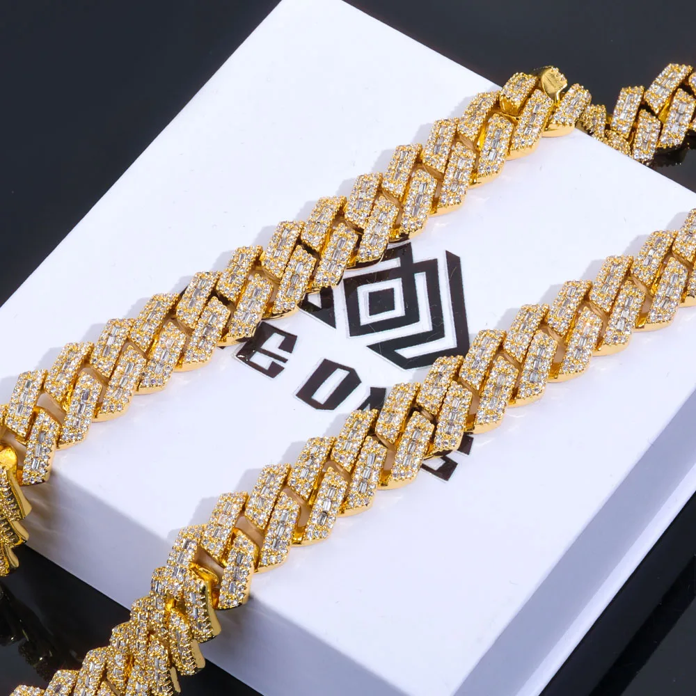 

NUOYA 14MM Iced Out Prong Cuban Chain Chunky Link Mixed Inlay Baguette Cubic Zirconia Bracelet Hip Hop Jewelry