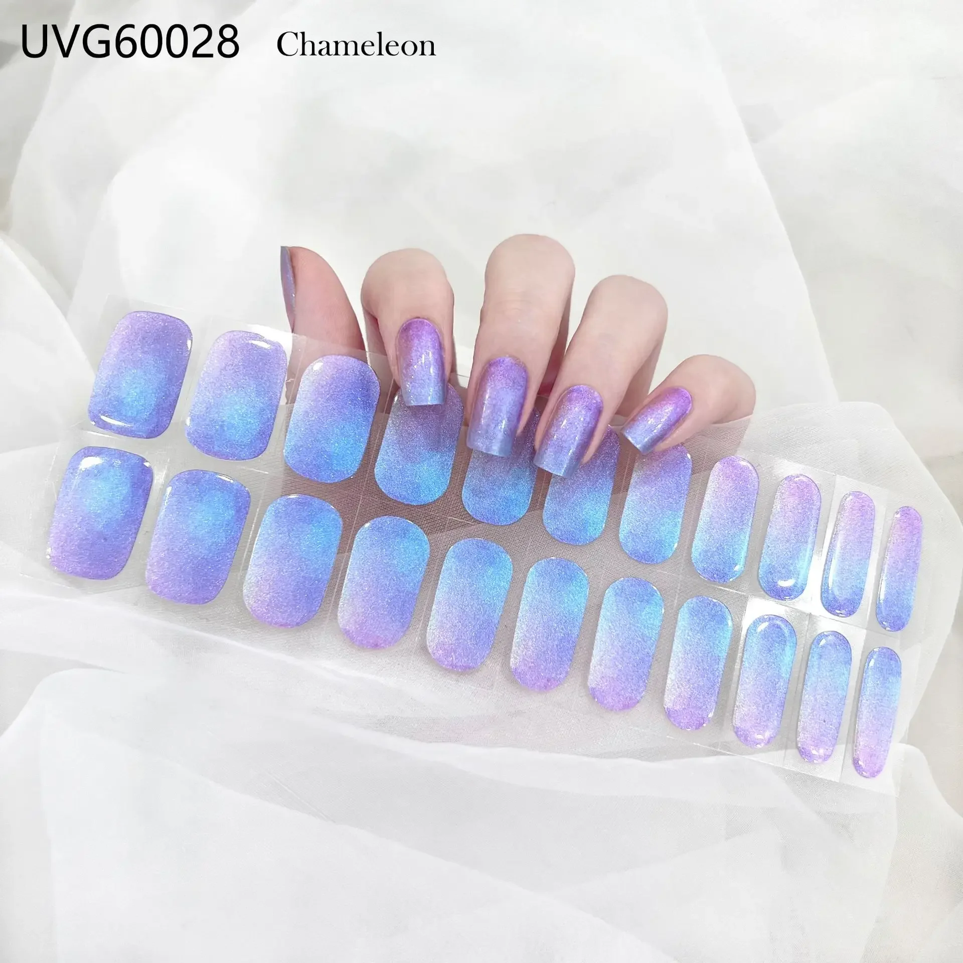 16/20/22/24 Strips Semi-cured Gel Nail Stickers Waterproof Long Lasting Semi-baked Nail Patches Full Cover Decals UV Lamp Need