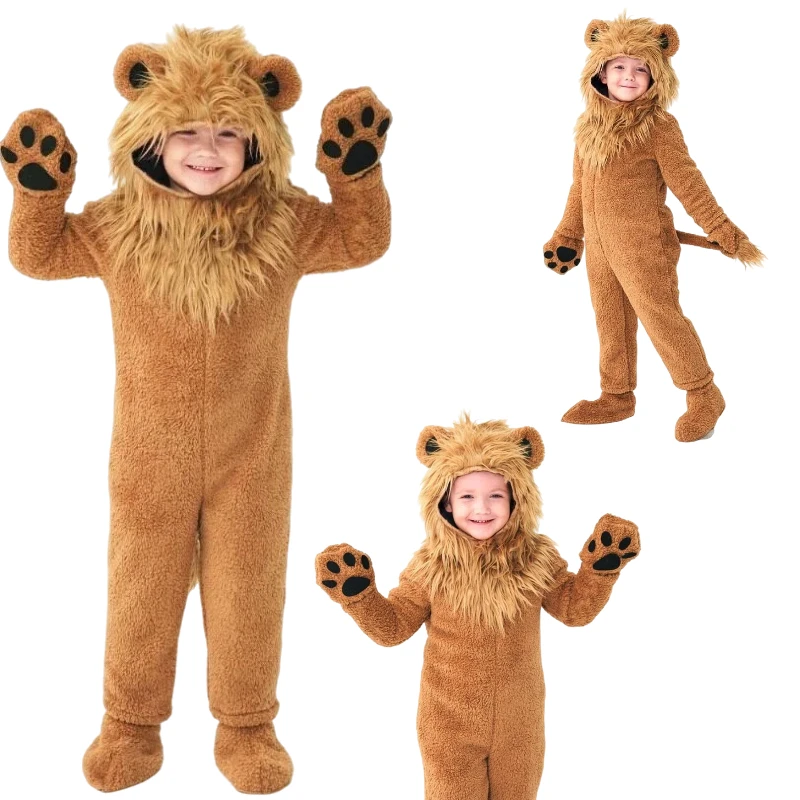 

Cartoon Lion King Cosplay Jumpsuit Unisex Long Haired Lions Animal Bodysuit Full Suit for Boys Girls Halloween Carnival Party