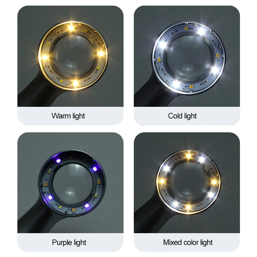 Professional Handheld 30X Appraisal Magnifier USB Rechargeable 4 Color LED Light Source Antique Jewelry Painting Appreciation