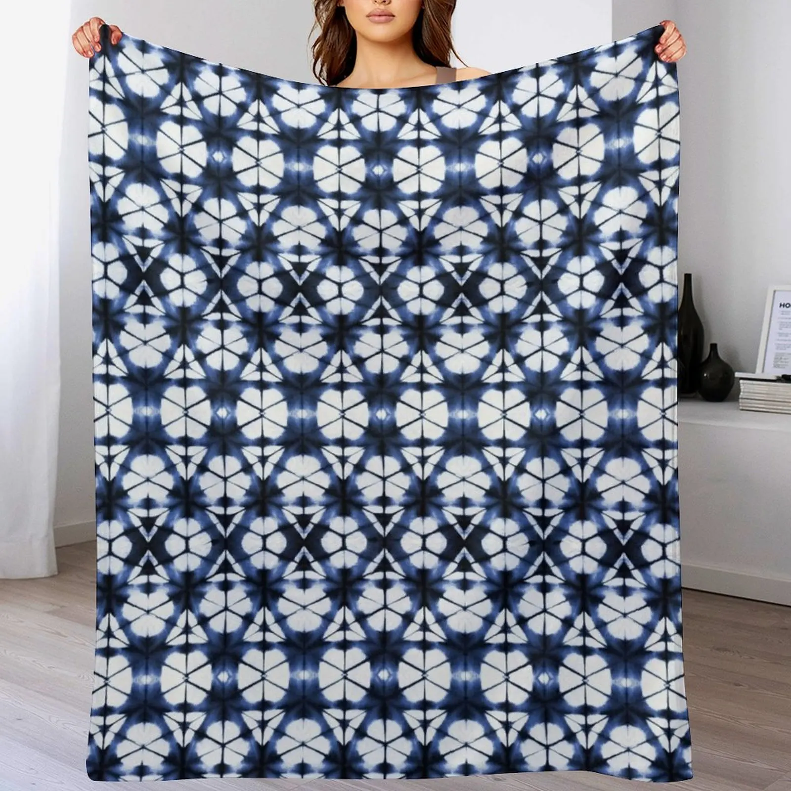 

Indigo Tie Dye Pattern Throw Blanket Ultra Plush Cozy Blanket for Napping Sleeping