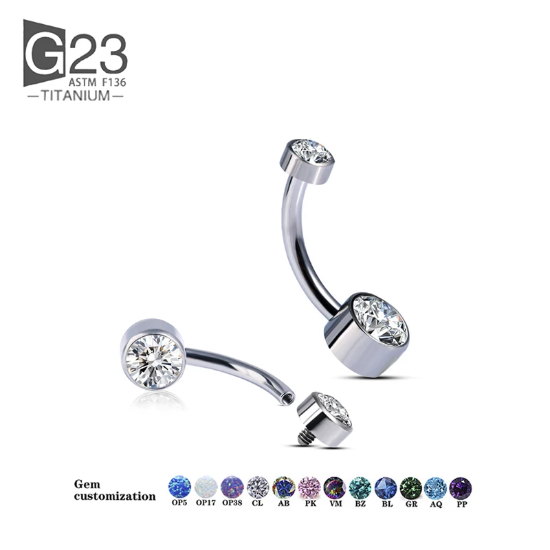 Anillo de titanio G23 para Ombligo, Piercing de circonita para el cuerpo, joyería para mujer