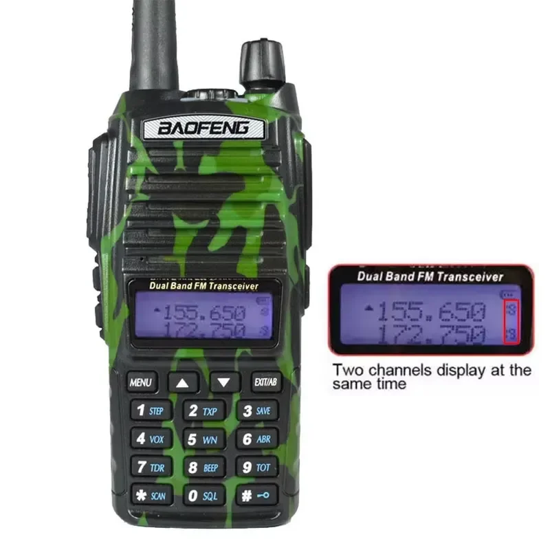 BOLRZO Suitable for BF UV-82 camouflage walkie-talkie 5W two-way radio with 1800mAh battery, range up to 3-8 kilometers,