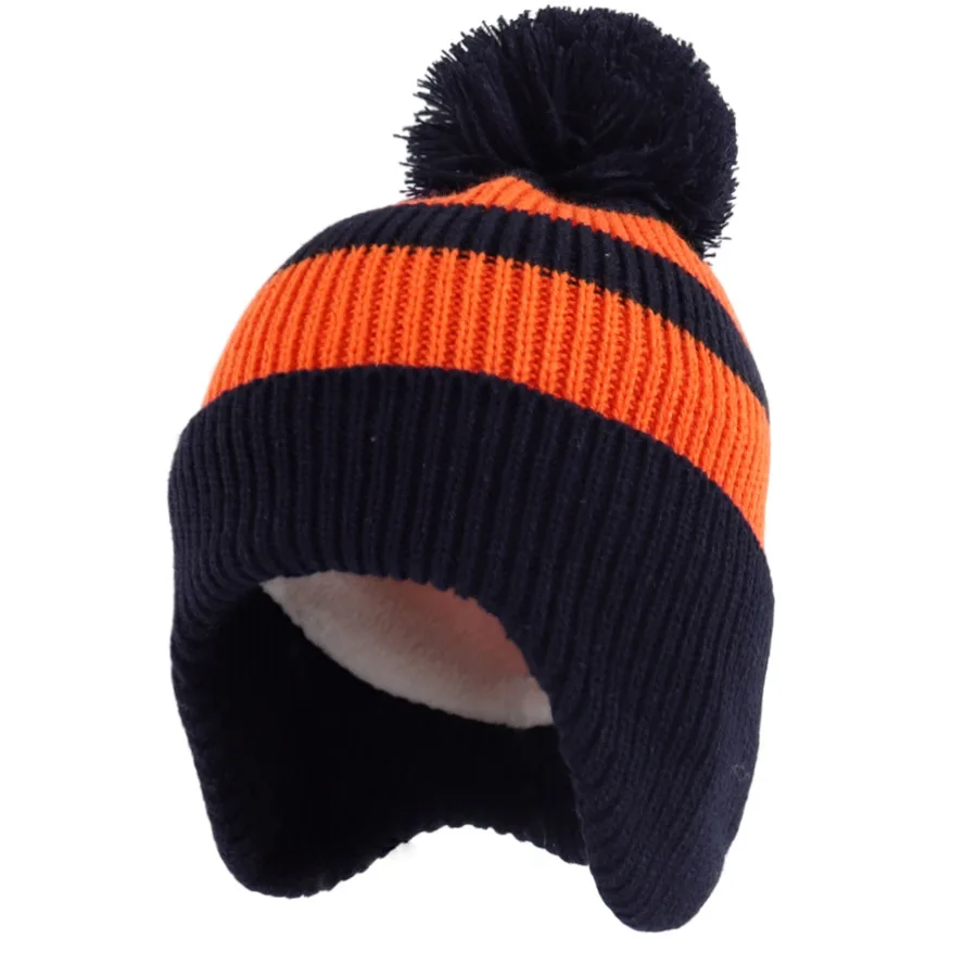

Hat Kids Winter Beanie Earflap Pompom Boy Girl Acrylic Knit Fleece Lining Cap Warm Accessory For Autumn Outdoor Cold Weather
